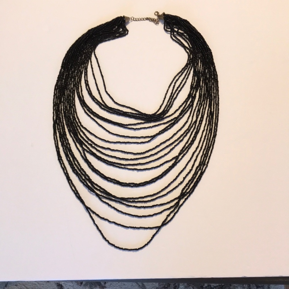 Black Seed Beads Multi Strand Cascade Necklace
